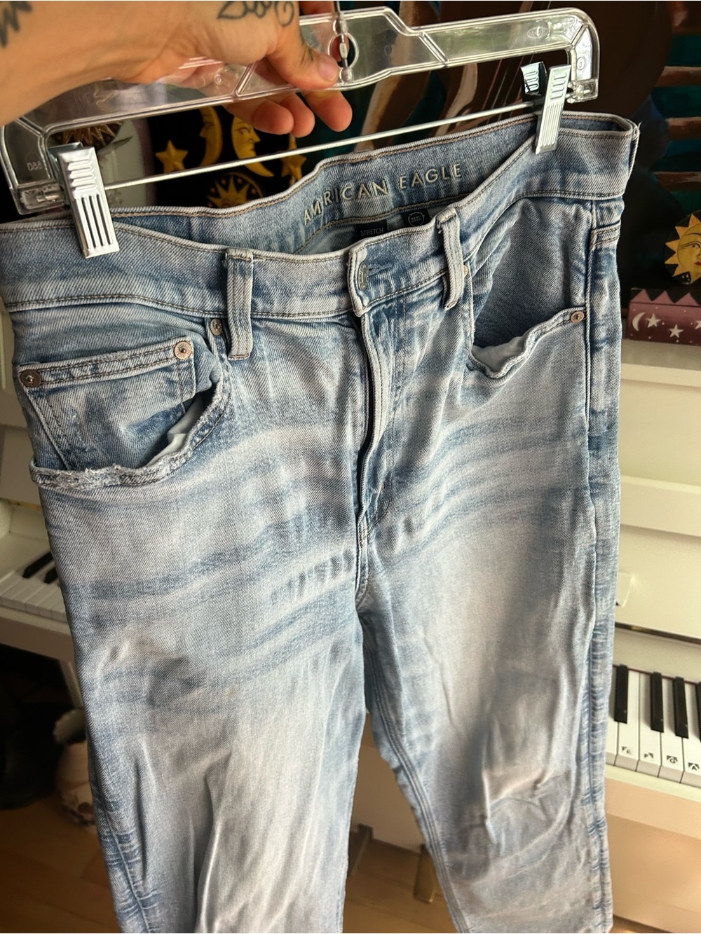American Eagle Straight Leg Jeans Mens 32x30 Light Wash Blue Denim Stretch - Picture 12 of 16